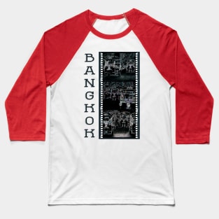 Bangkok - Tuk Tuks At Night - Abstract Triptych Illustration With Film Strip Framing Baseball T-Shirt